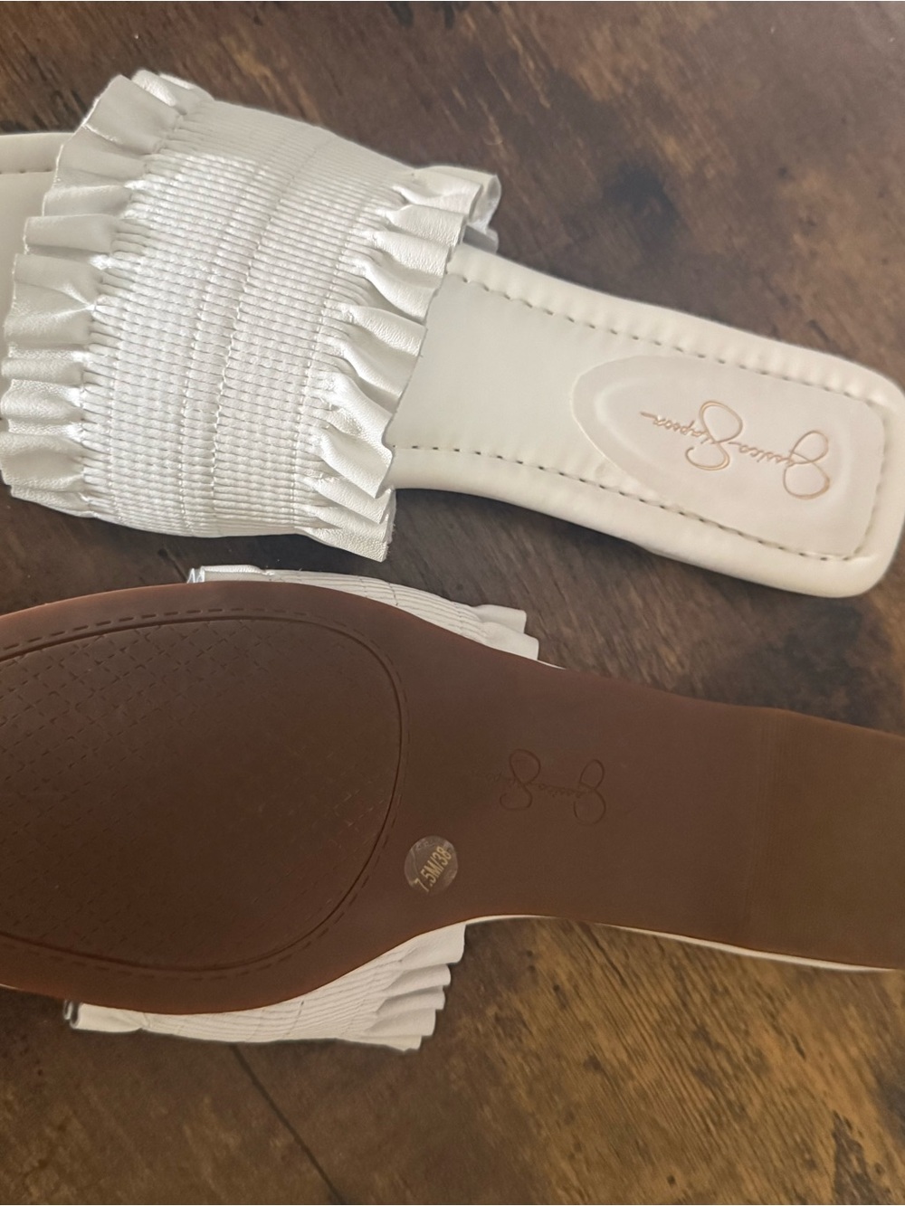 Jessica Simpson White Ruffle Slide Sandals - Picture 3 of 5